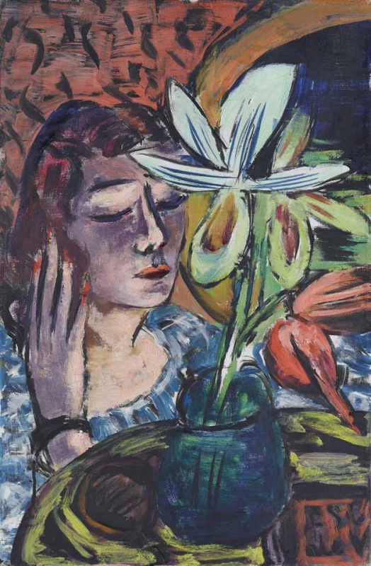 Donna con orchidea